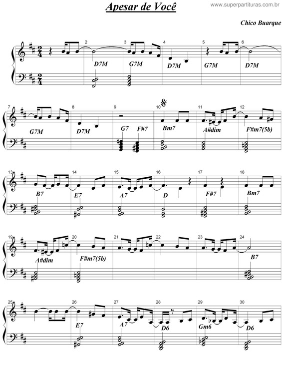 Partitura da música Apesar De Você v.6