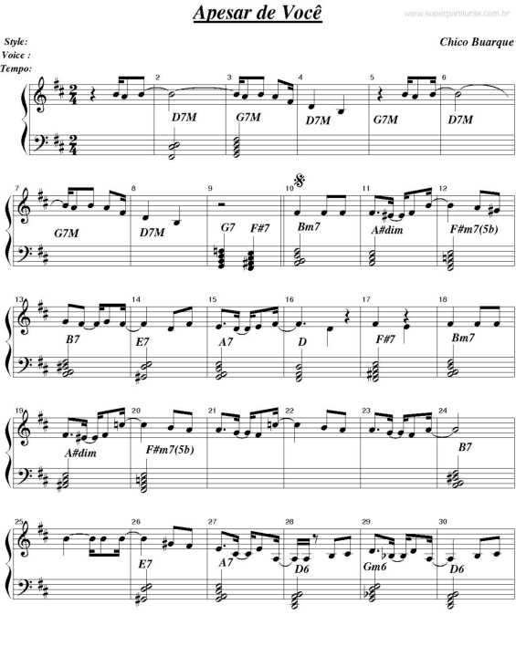 Partitura da música Apesar de Você