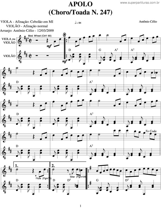 Partitura da música Apolo