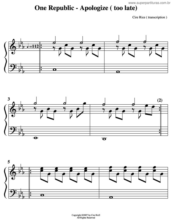 Partitura da música Apologize v.2