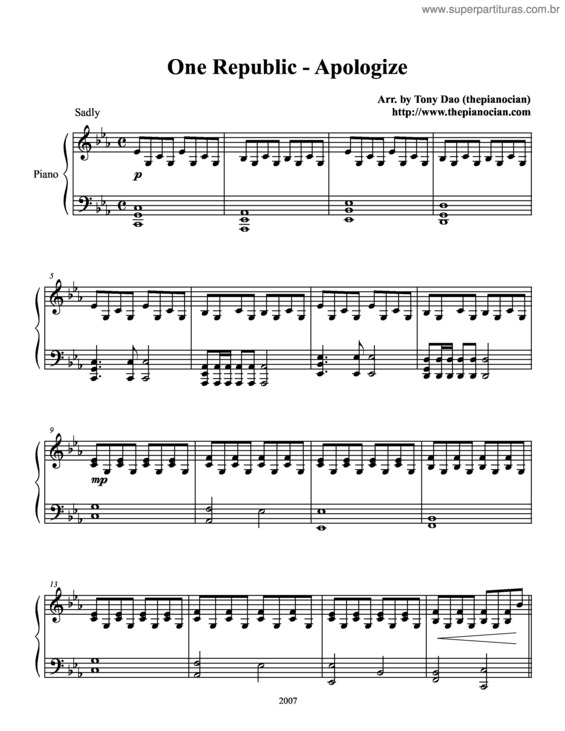 Partitura da música Apologize