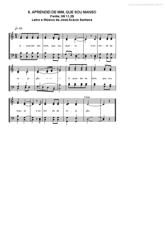 Partitura da música Aprendei de Mim, Que Sou Manso