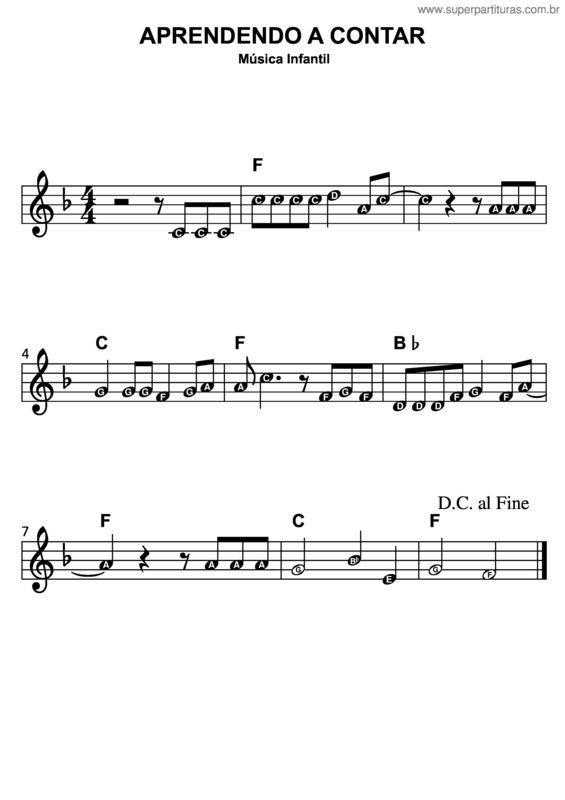 Partitura da música Aprendendo A Contar v.2