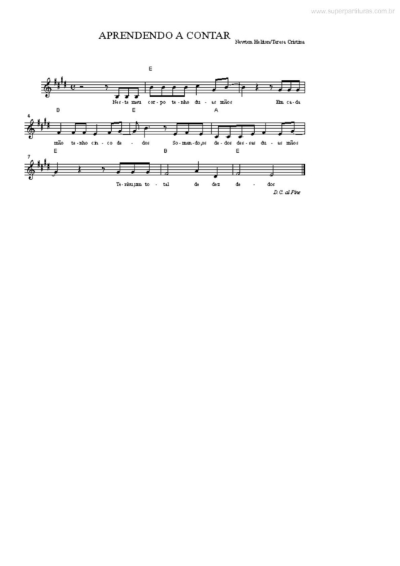 Partitura da música Aprendendo a Contar