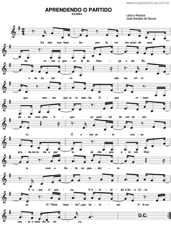 Partitura da música Aprendendo O Partido