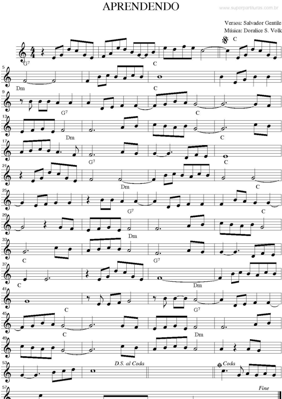 Partitura da música Aprendendo