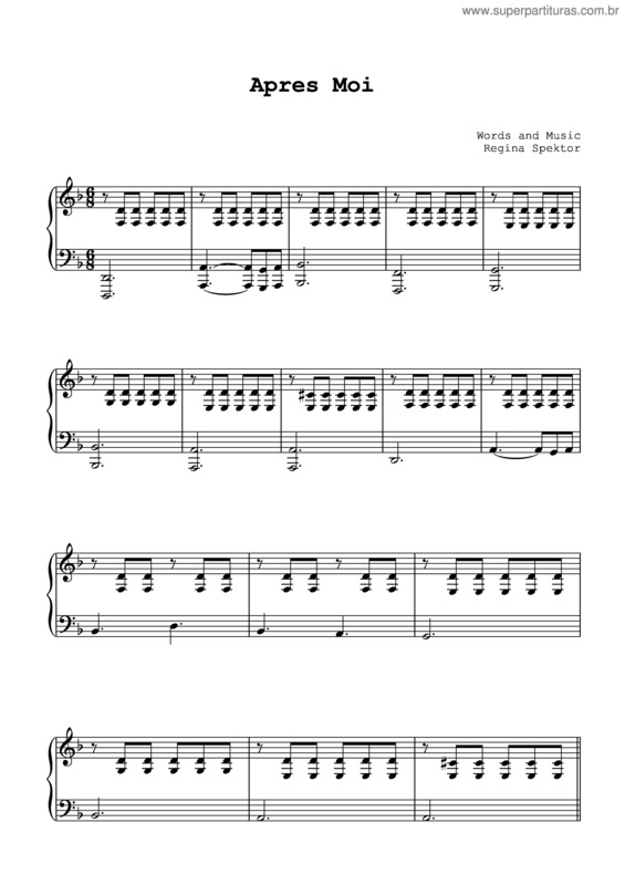 Partitura da música Apres Moi