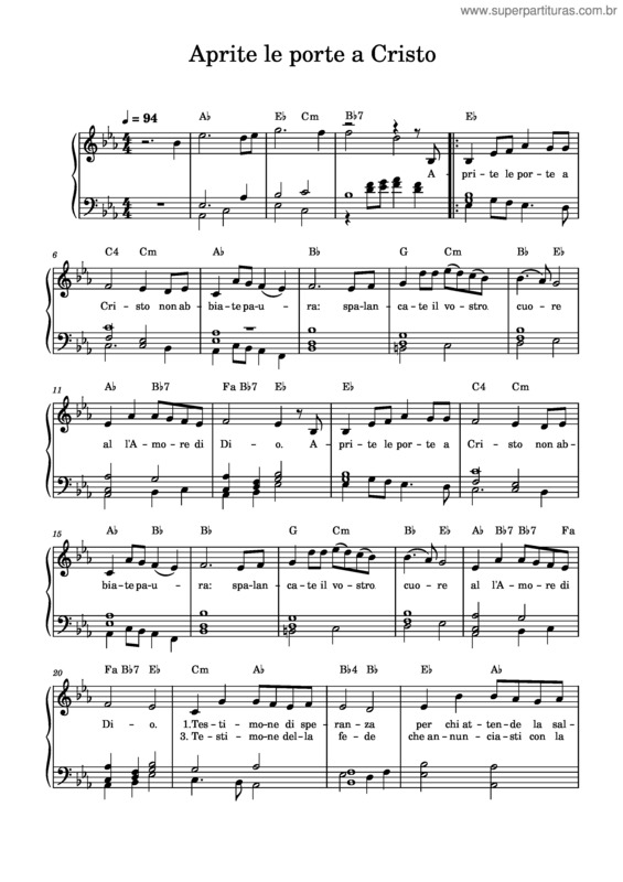 Partitura da música Aprite Le Porte A Cristo – Marco Frisina