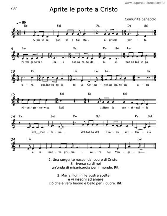 Partitura da música Aprite Le Porte A Cristo v.5