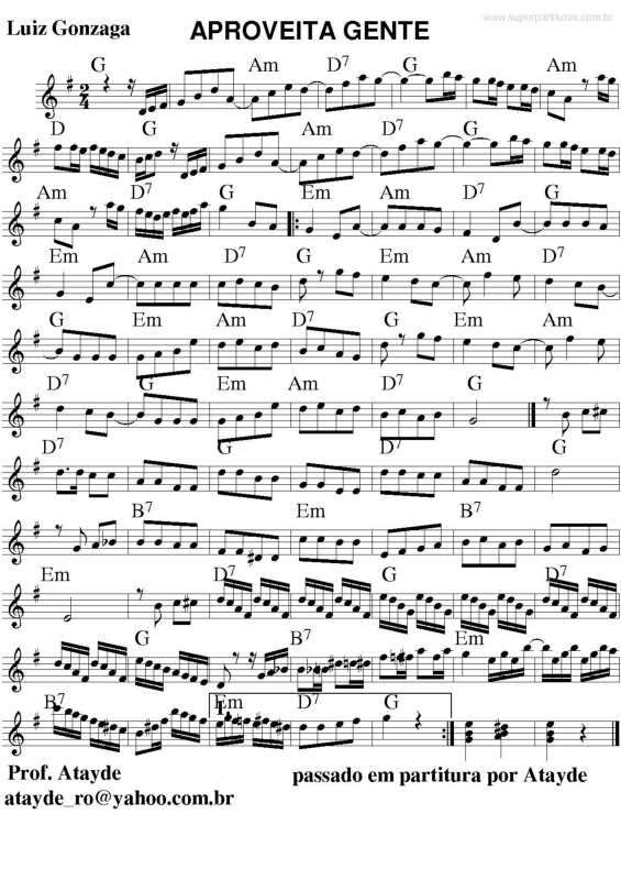 Partitura da música Aproveita Gente