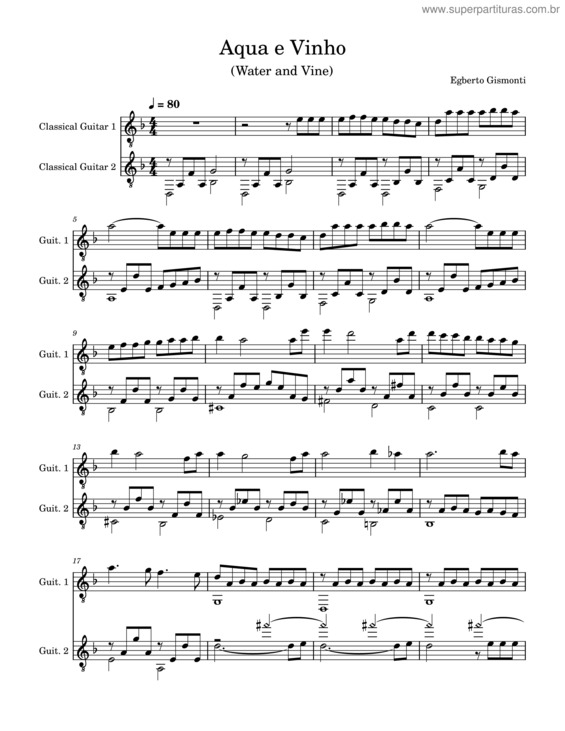 Partitura da música Aqua E Vinho – Egberto Gismonti