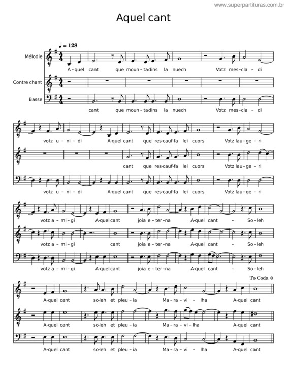 Partitura da música Aquel Cant
