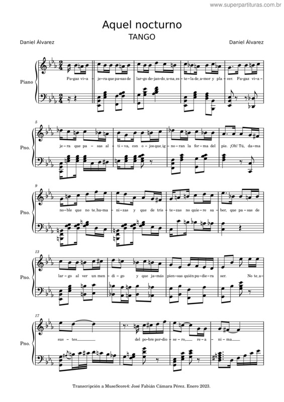 Partitura da música Aquel Nocturno – Daniel Álvarez