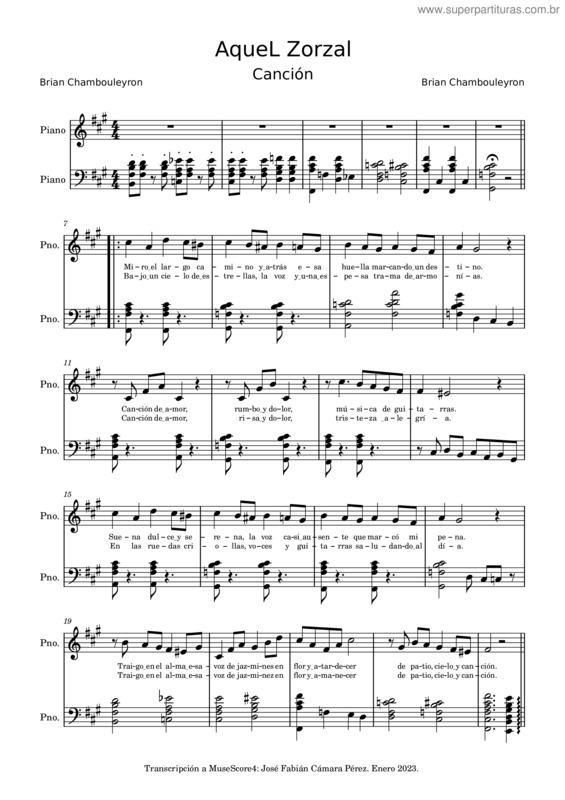 Partitura da música Aquel Zorzal – Brian Chambouleyron