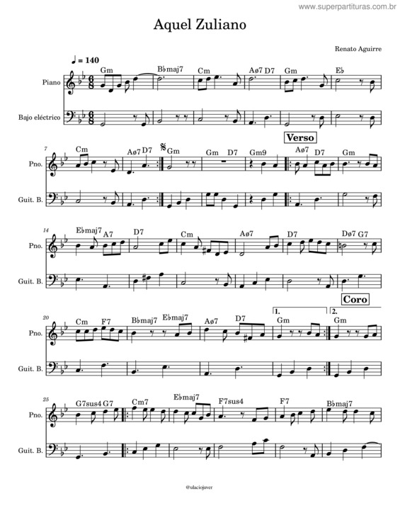 Partitura da música Aquel Zuliano – Renato Aguirre