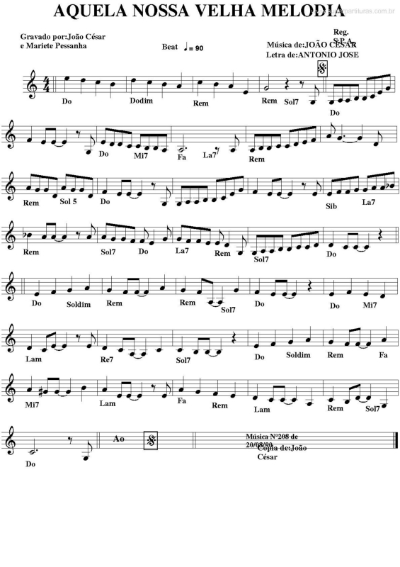 Partitura da música Aquela Nossa Velha Melodia