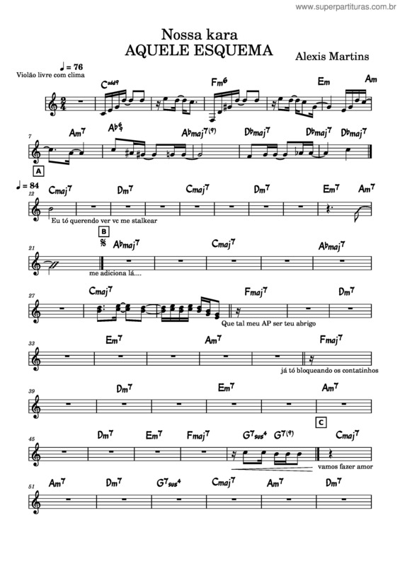 Partitura da música Aquele Esquema – Alexis Martins