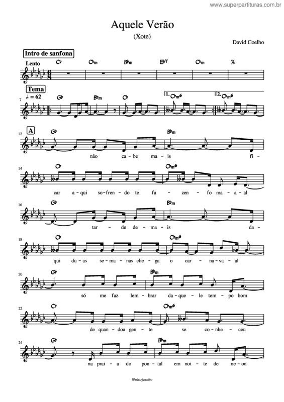 Partitura da música Aquele Verão – David Coelho