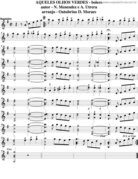 Partitura da música Aqueles Olhos Verdes v.3