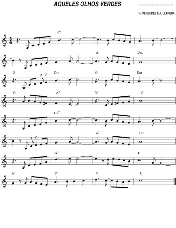 Partitura da música Aqueles Olhos Verdes