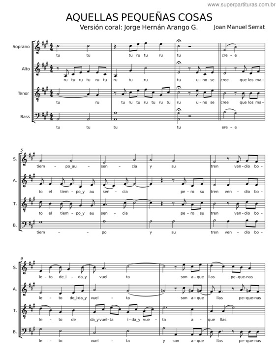 Partitura da música Aquellas Pequeñas Cosas – Joan Manuel Serrat