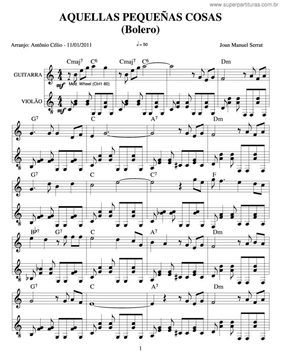 Partitura da música Aquellas Pequenãs Cosas