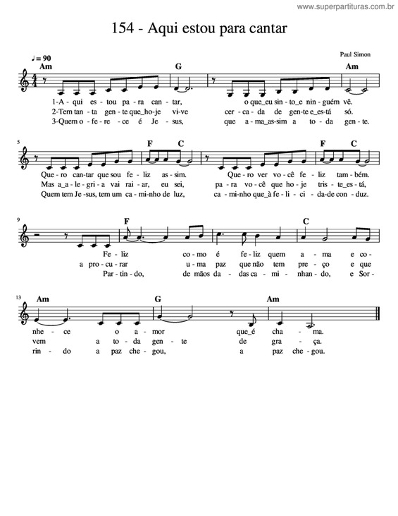 Partitura da música Aqui Estou Para Cantar