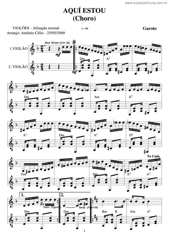 Partitura da música Aqui Estou v.2