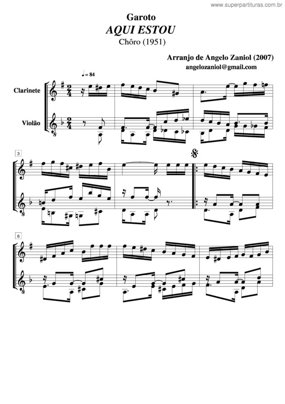 Partitura da música Aqui Estou