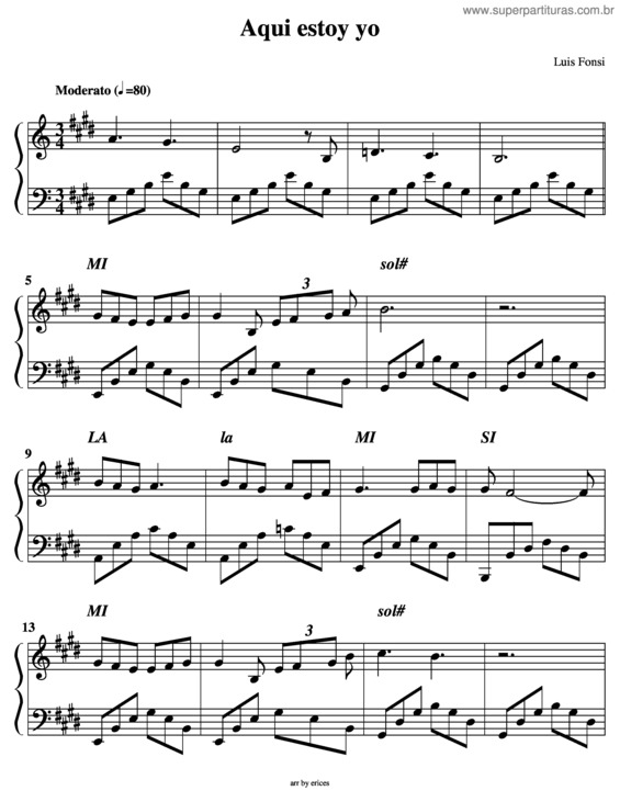 Partitura da música Aquí Estoy Yo