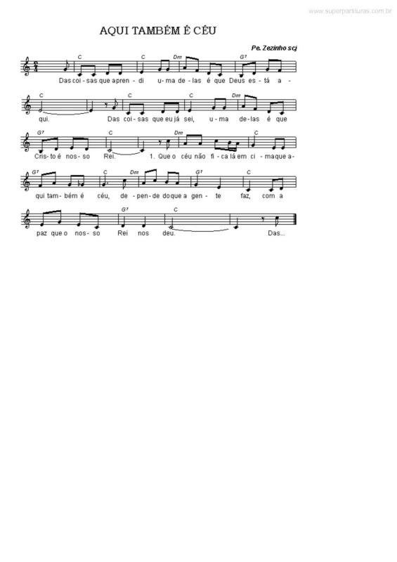 Partitura da música Aqui Também é Céu