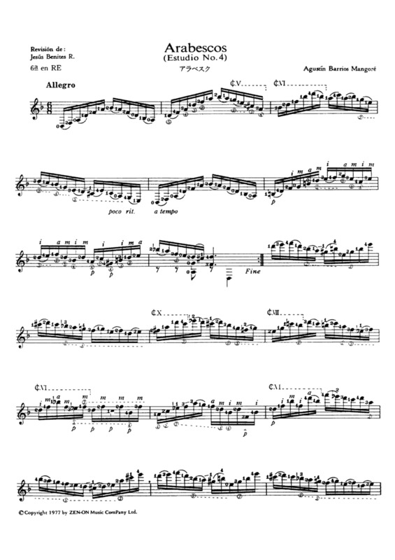 Partitura da música Arabescos (Estúdio Nº 4)