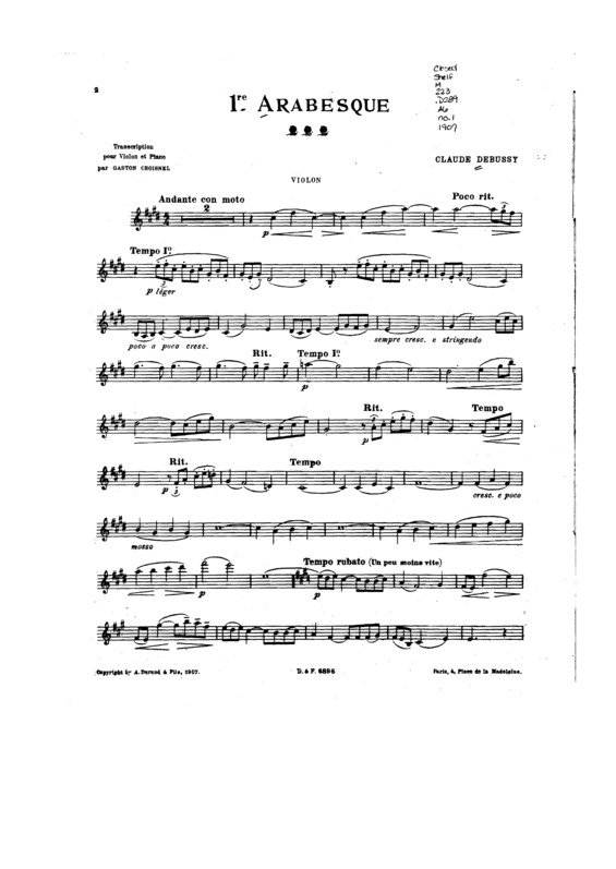 Partitura da música Arabesque No. 1