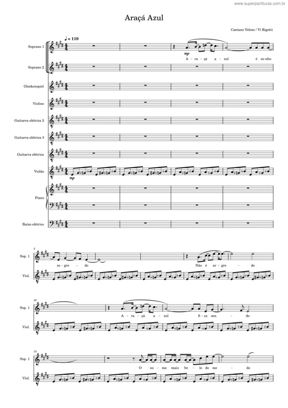 Partitura da música Araçá Azul – Caetano Veloso