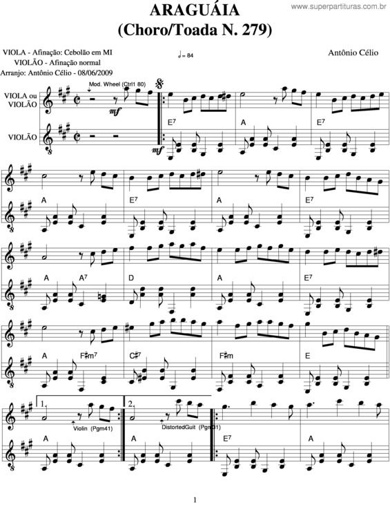 Partitura da música Araguáia