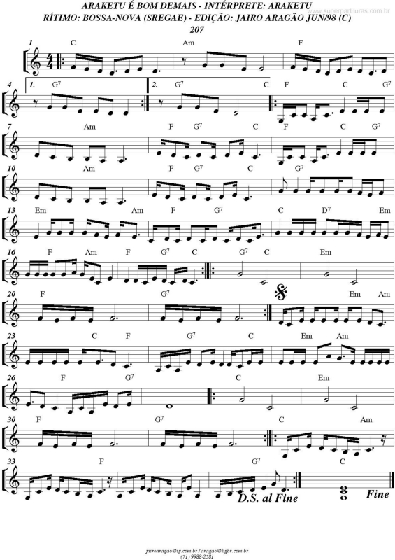 Partitura da música Araketu é bom demias