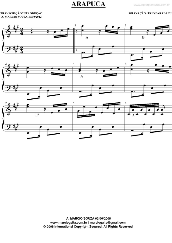 Partitura da música Arapuca