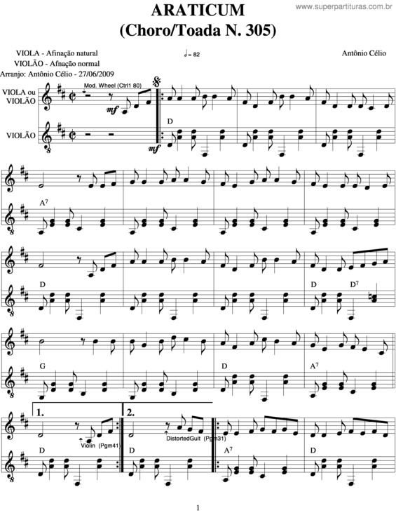 Partitura da música Araticumn