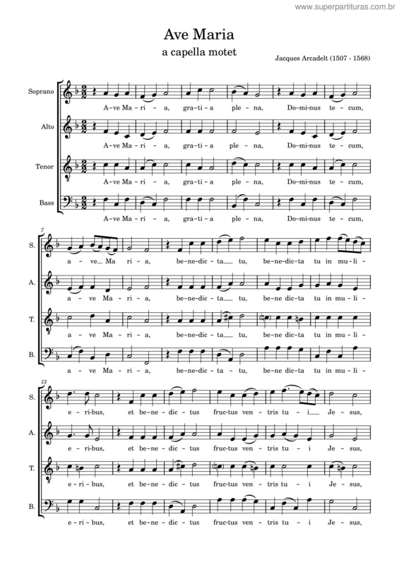 Partitura da música Arcadelt Ave Maria – Bass Rehearsal