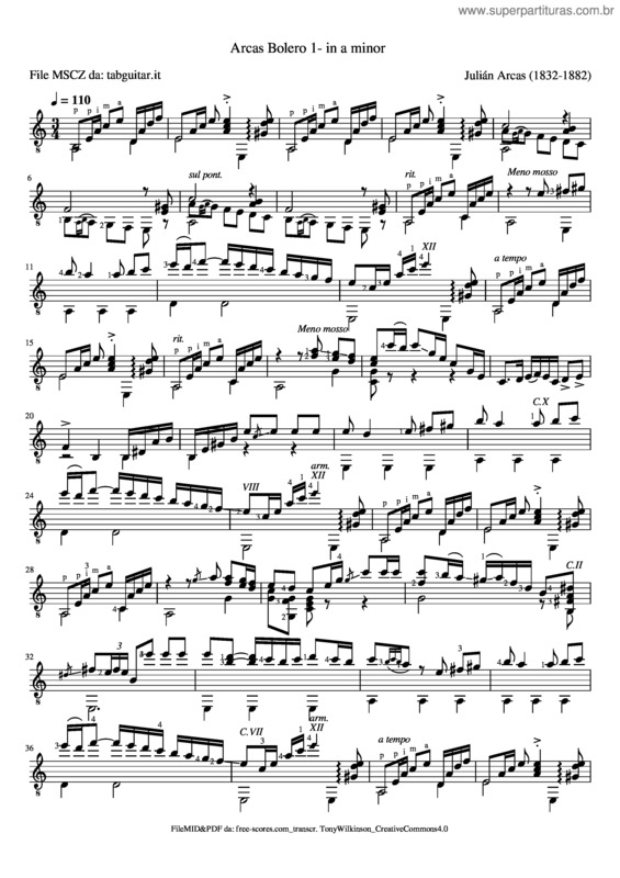 Partitura da música Arcas Bolero 1– In A Minor