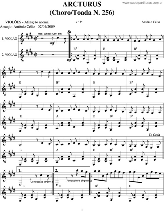 Partitura da música Arcturus