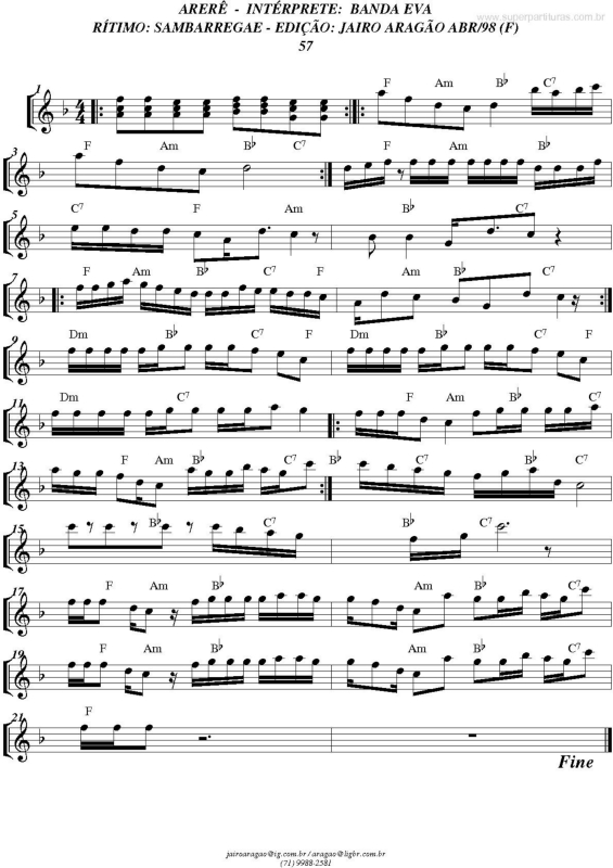 Partitura da música Arerê