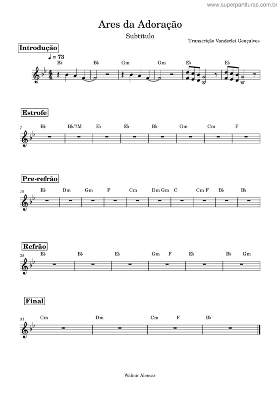Partitura da música Ares Da Adoração – Walmir Alencar Ares Da Adoração