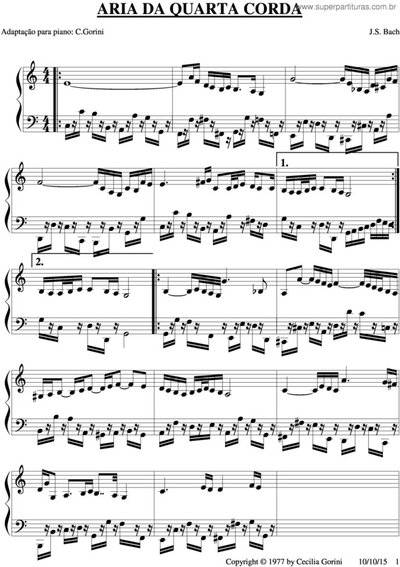 Partitura da música Ária Da 4ª Corda