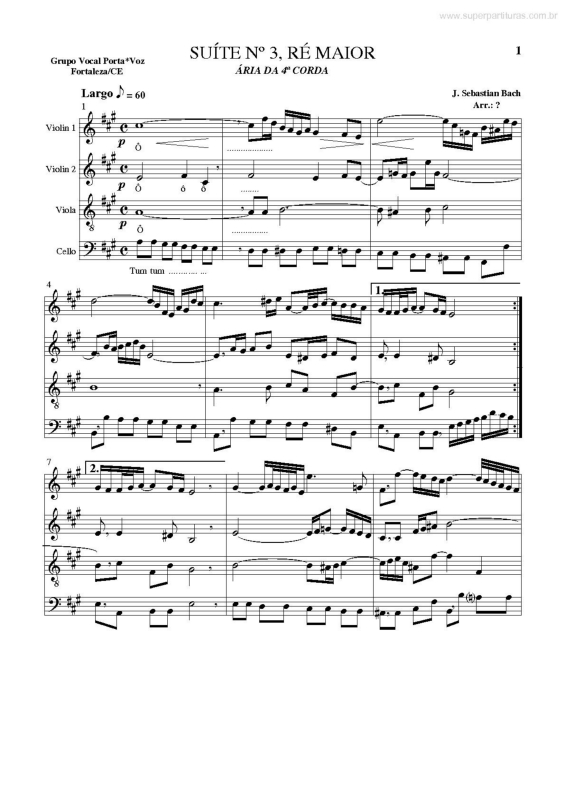 Partitura da música Ária da 4a Corda