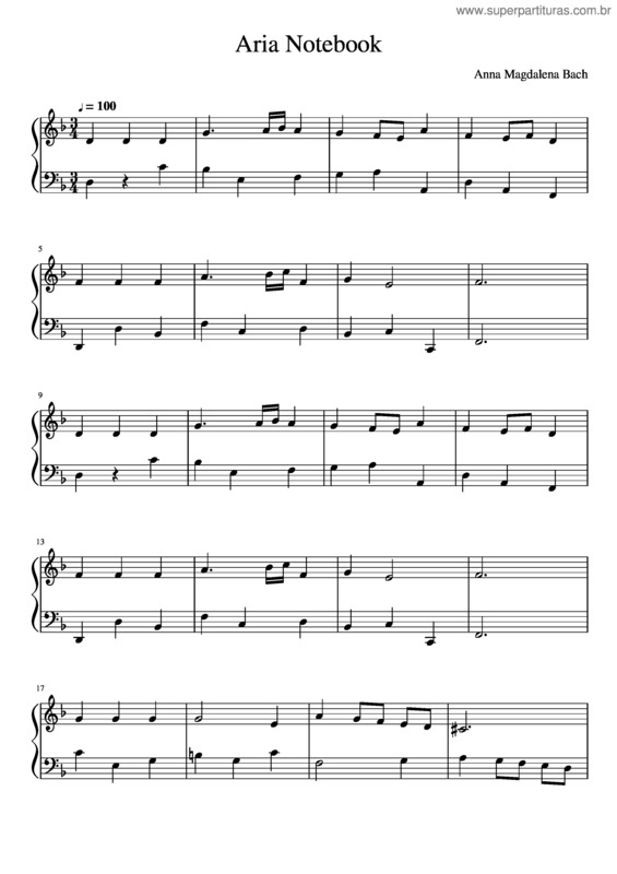 Partitura da música Aria Notebook Anna Magdalena Bach
