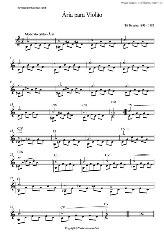 Partitura da música Ária para violão