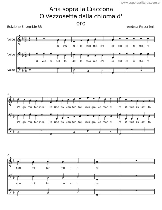 Partitura da música Aria Sopra La Ciaccona – Andrea Falconieri