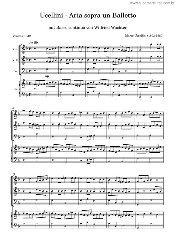 Partitura da música Aria Sopra Un Balletto – Marco Uccellini