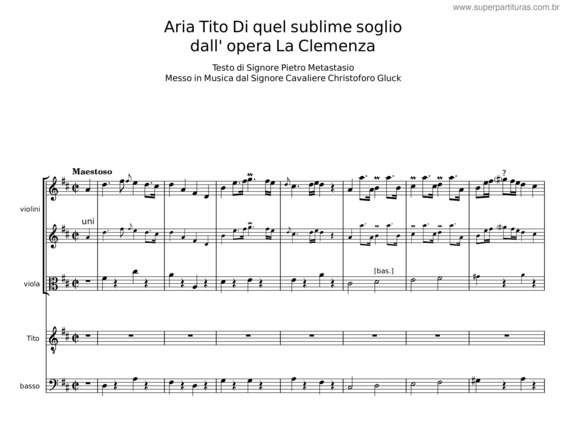 Partitura da música Aria Tito Di Quel Sublime Soglio – Pietro Metastasio